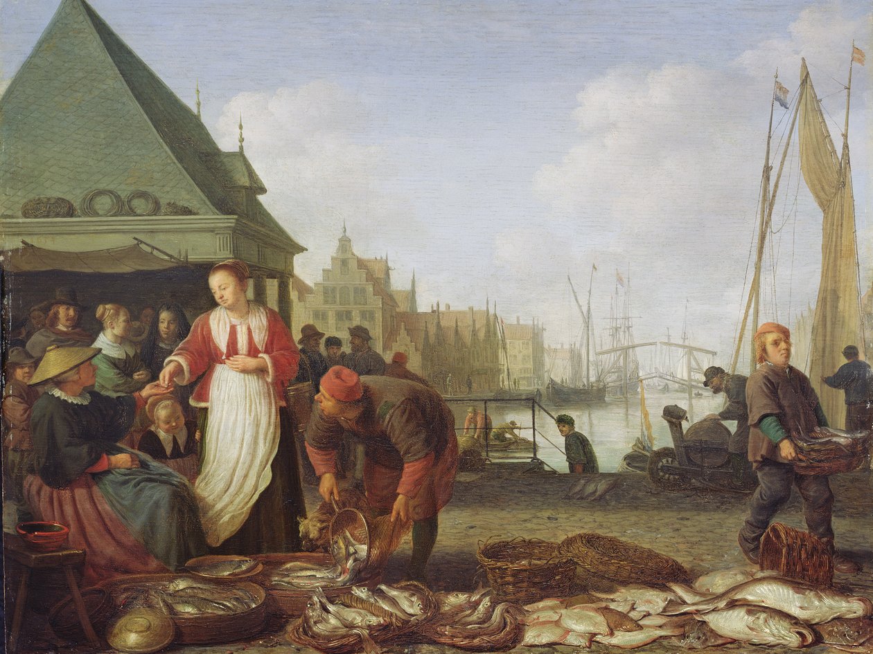 De vismarkt van Rotterdam door Hendrik Martensz Sorgh