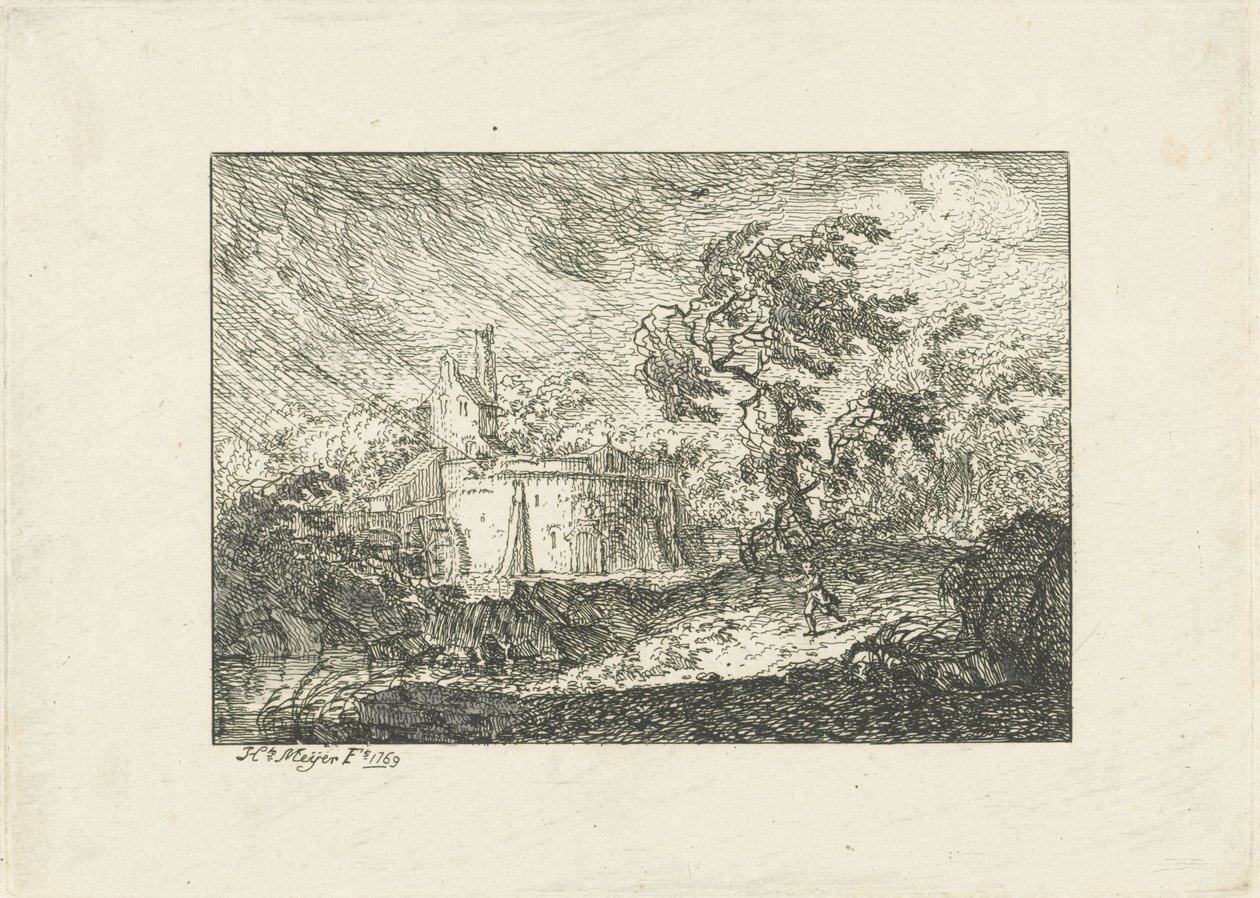 Landschap bij regen en storm door Hendrik Meijer