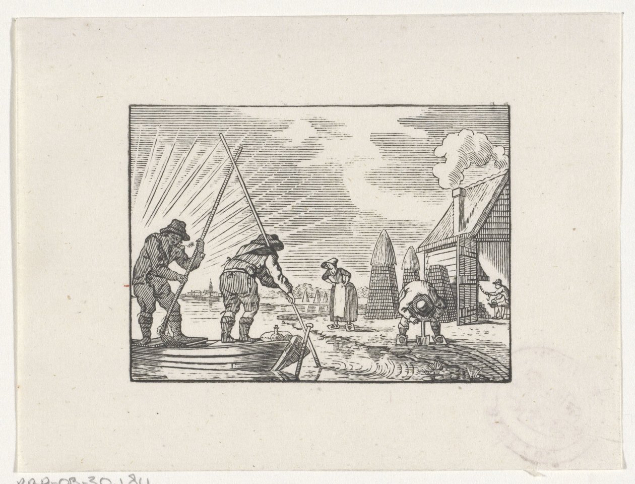 Figuren in een veengebied met turf aan het werk door Hendrik Numan