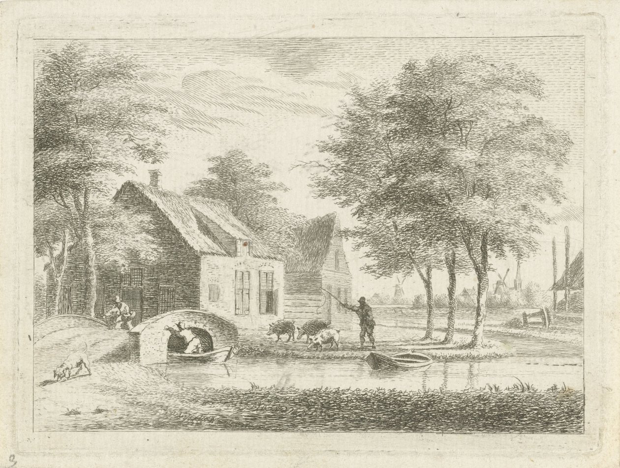 Landschap met een stenen brug door Hendrik Roosing