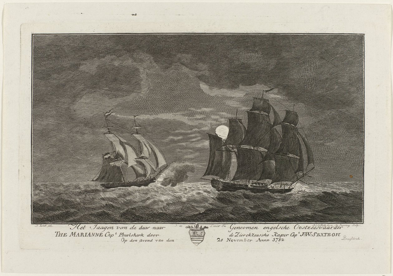 Sextroh jaagt op de Marianne, 1782 door Hendrik Roosing