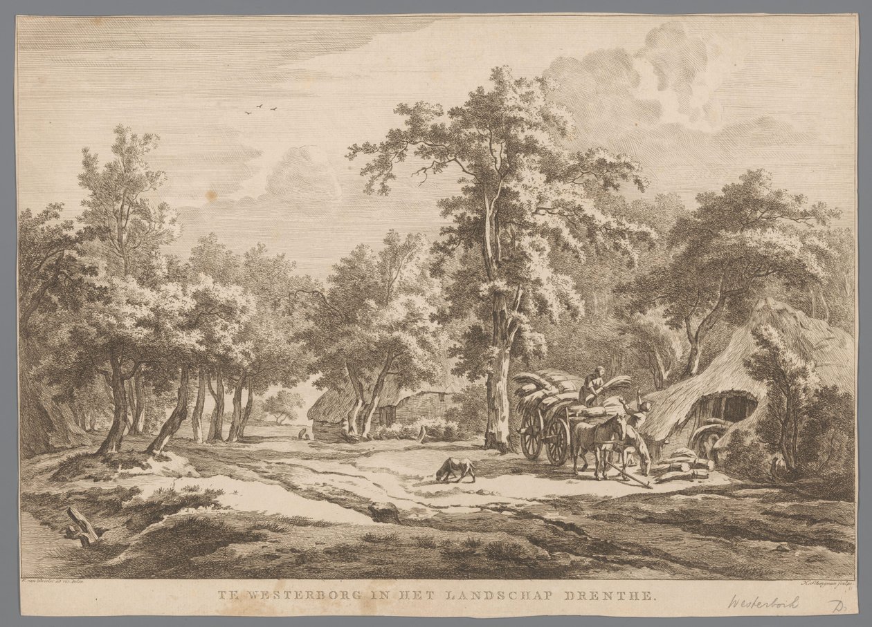 Landschap met hooiwagen bij Westerbork door Hendrik Schwegman