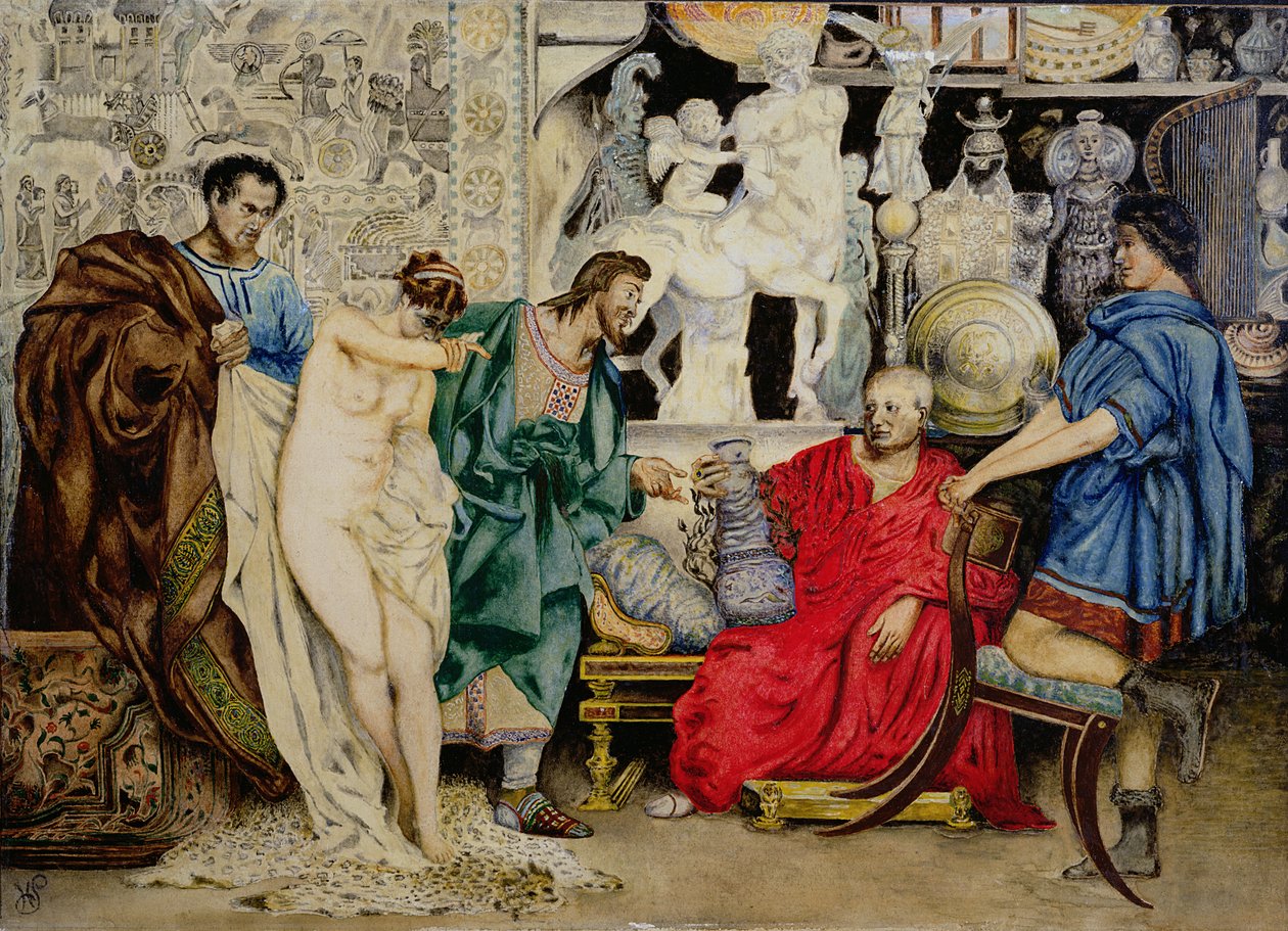 De Keuze tussen een Vrouwelijke Slaaf of een Vaas, illustratie uit La Femme Esclave, gepubliceerd in Wenen, 1878 door Henryk Siemiradzki