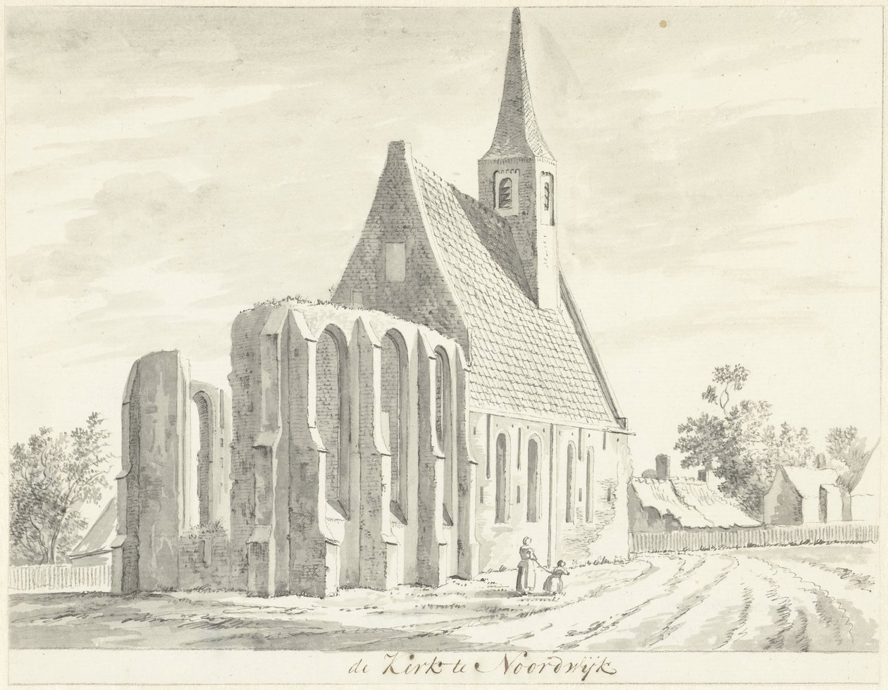 Gezicht op het Witte Kerkje te Noordwijkerhout door Hendrik Tavenier