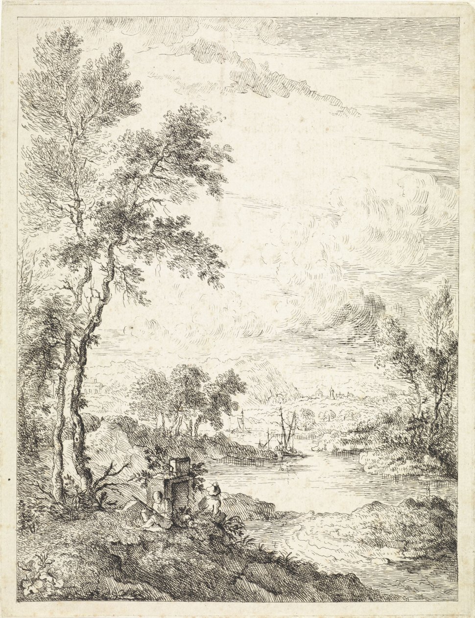 Landschap met een rivier door Hendrik Tavenier