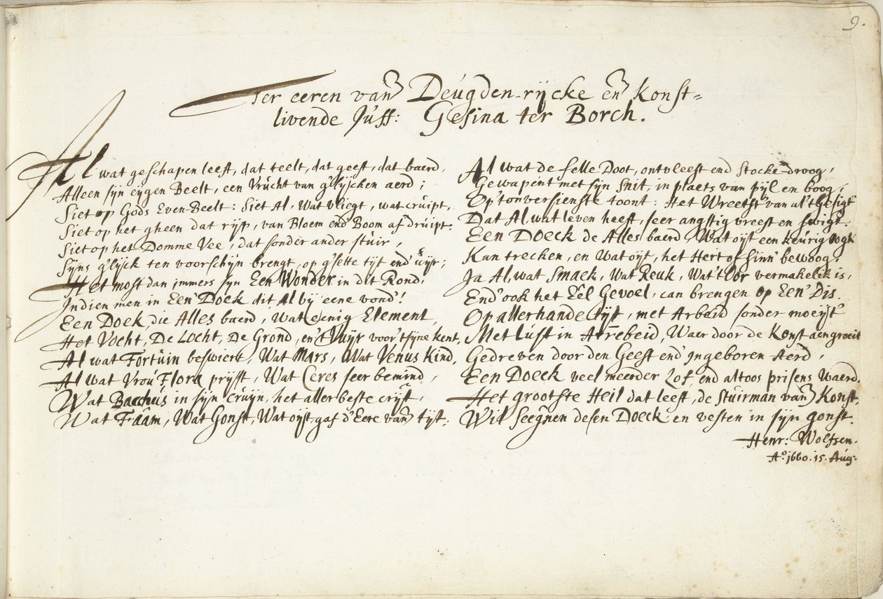 Lofzang ter ere van Gesina ter Borch door Hendrik Wolfsen (signed by artist)