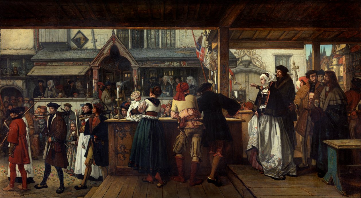 Albrecht Dürer bezoekt Antwerpen in 1520 door Hendrik or Henri Leys
