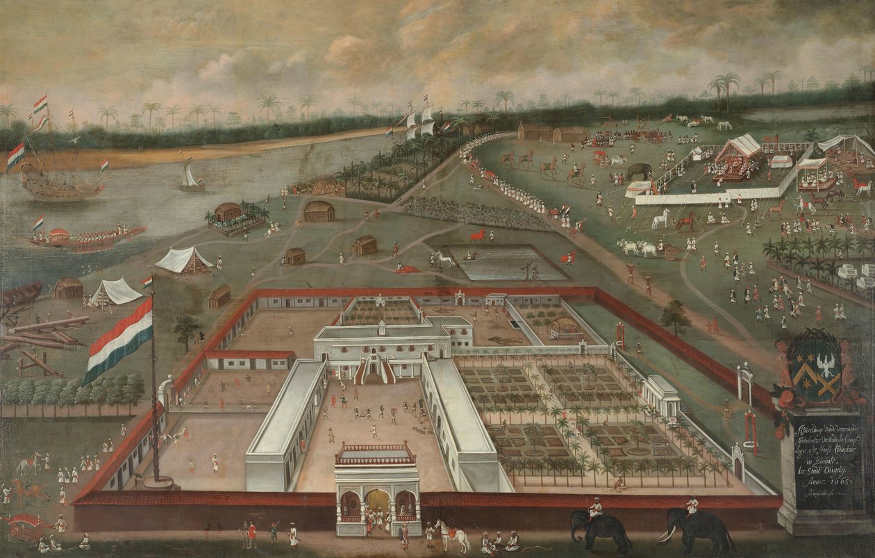 De handelspost van de Nederlandse Oost-Indische Compagnie in Hooghly, Bengalen door Hendrik van Schuylenburgh