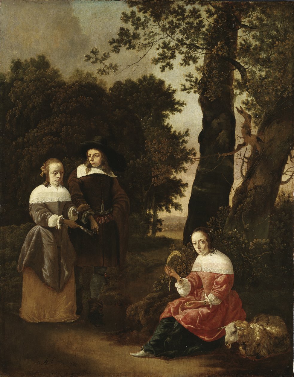 Een paar en een herderin in een landschap, 1661 door Hendrik van der Burgh