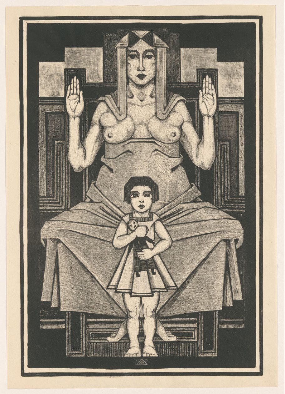Gestileerde compositie met een kind voor een zittende vrouw door Henk Schilling