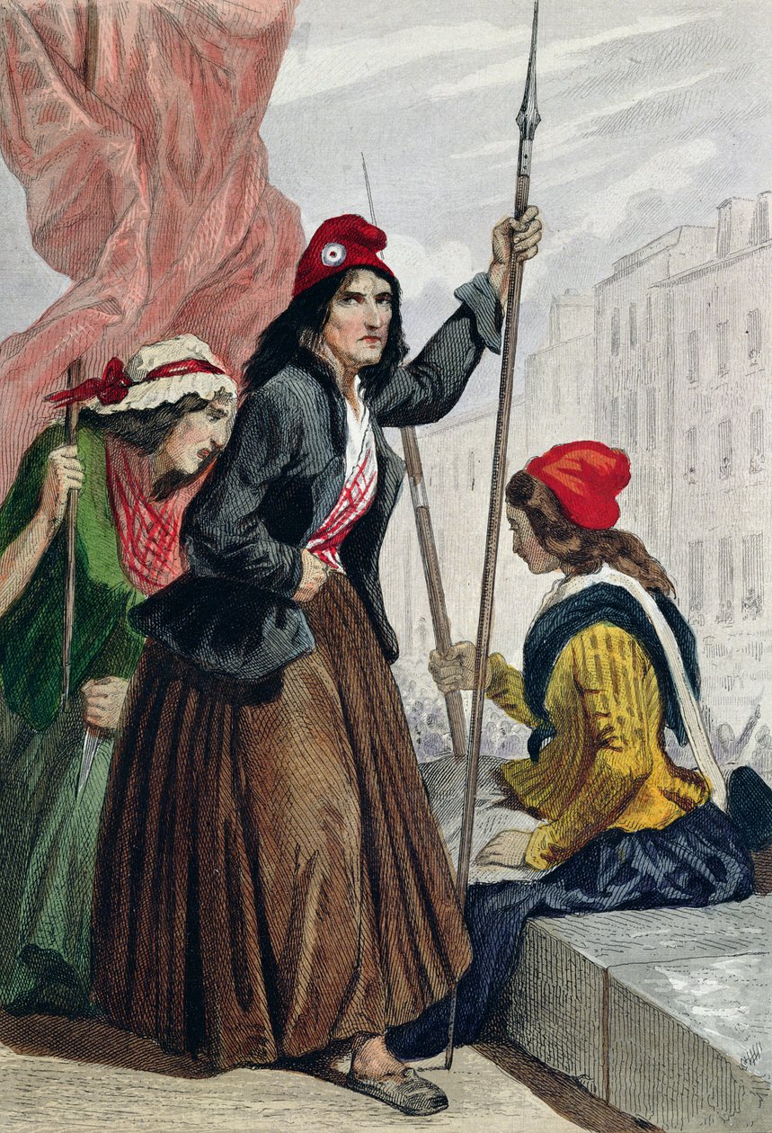 De tricoteuses van de guillotine op de trappen van de kerk van Saint-Roch, 16 oktober 1793 door Henri Baron