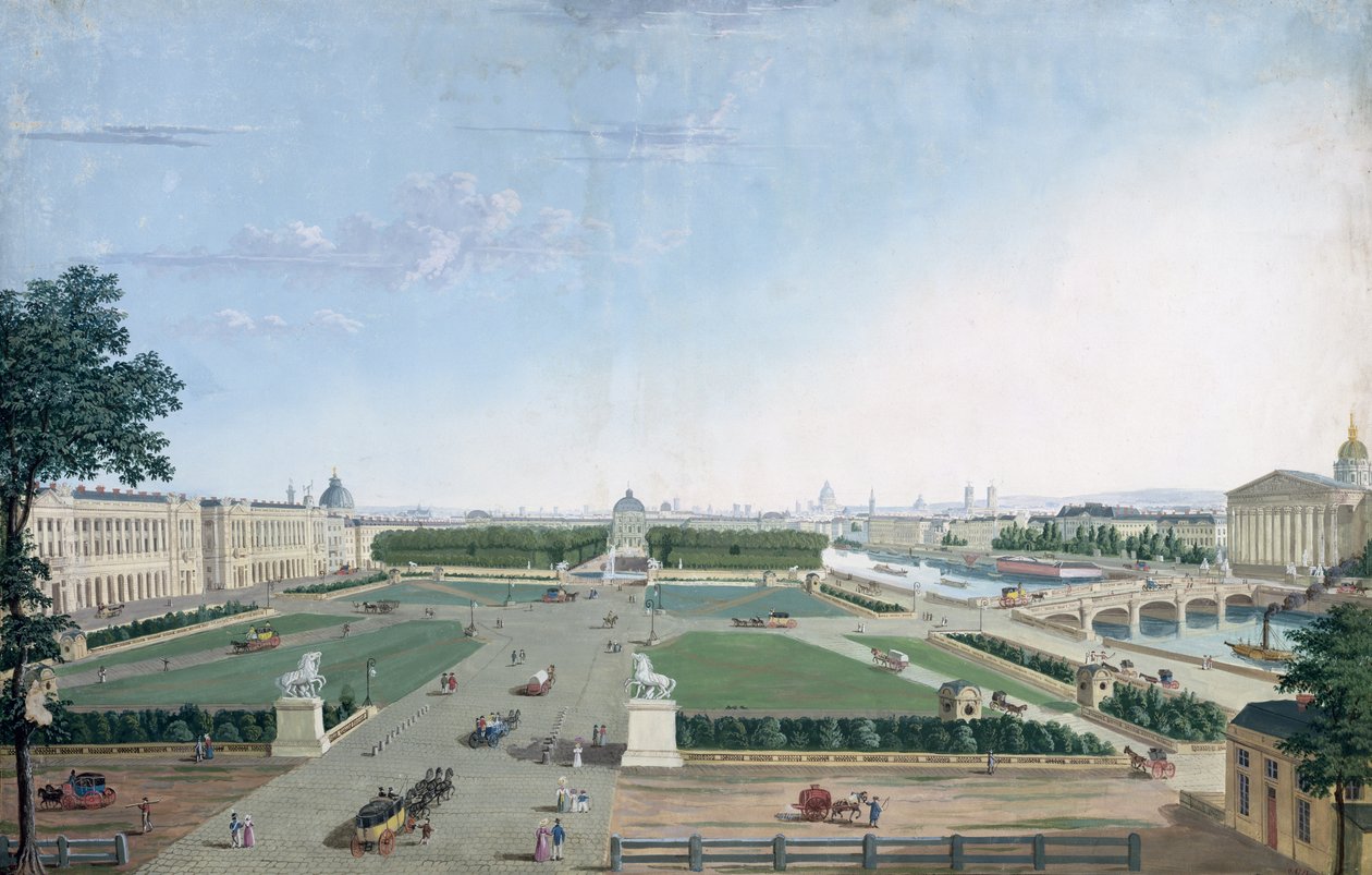 Uitzicht op de Place Louis XV en de Jardin des Tuileries, 1815-30 door Henri Courvoisier-Voisin