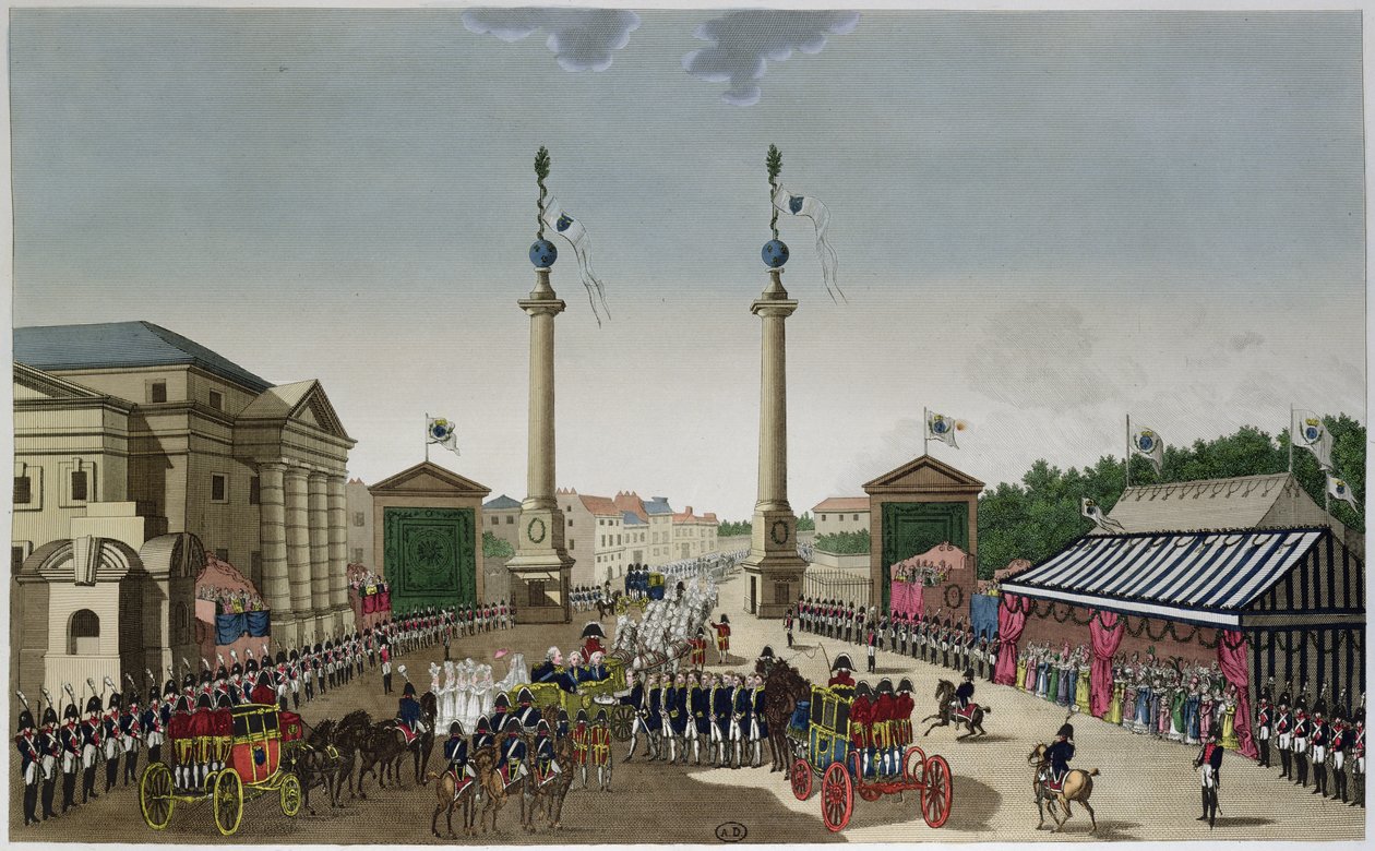 Overhandiging van de Sleutels van Parijs aan Koning Lodewijk XVIII bij de Barrière Saint-Denis op 3 mei 1814, c.1815-20 door Henri Courvoisier Voisin