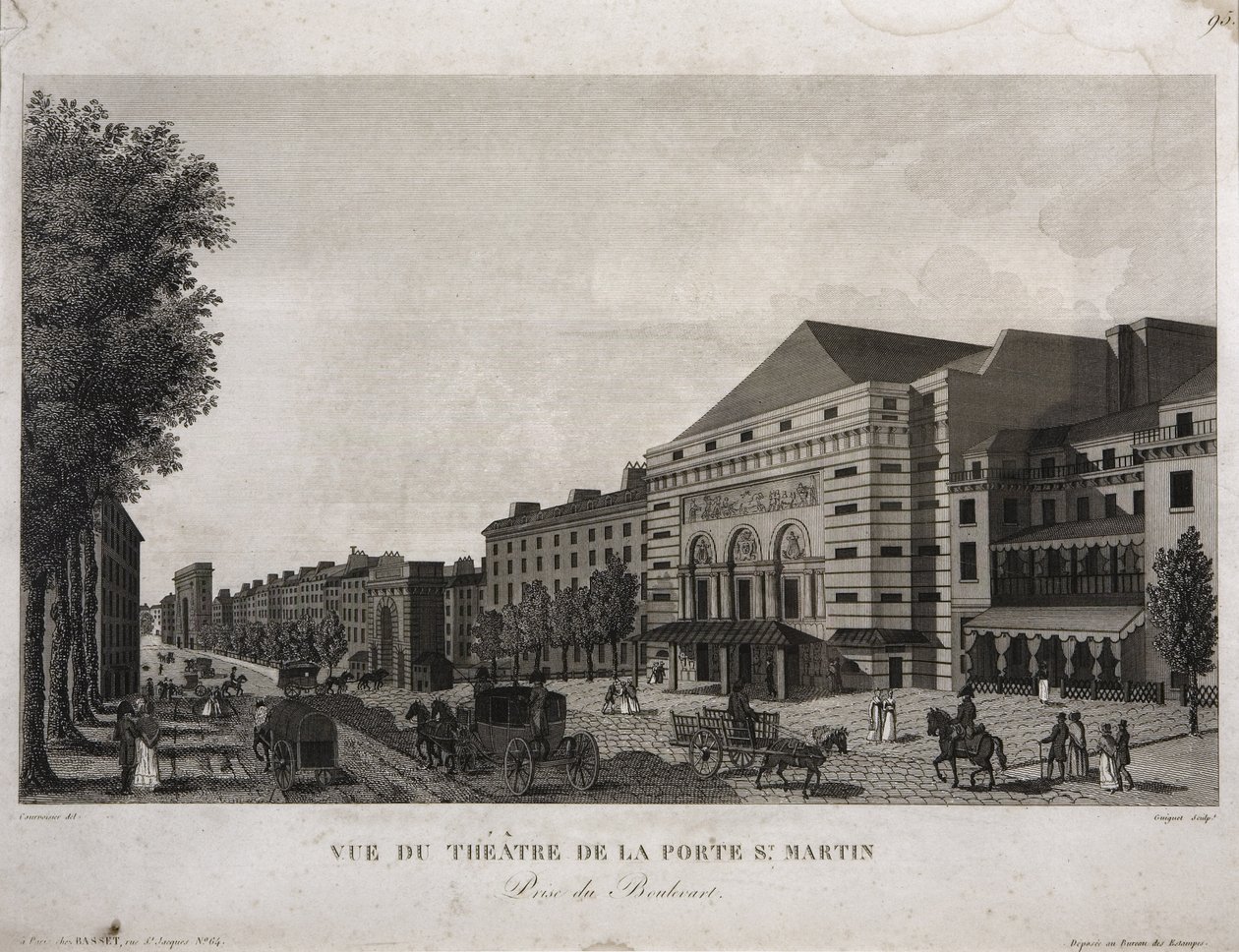 Theater van Porte St. Martin, Boulevard Montmartre, Parijs, gegraveerd door Guiguet, ca. 1810 door Henri Courvoisier Voisin