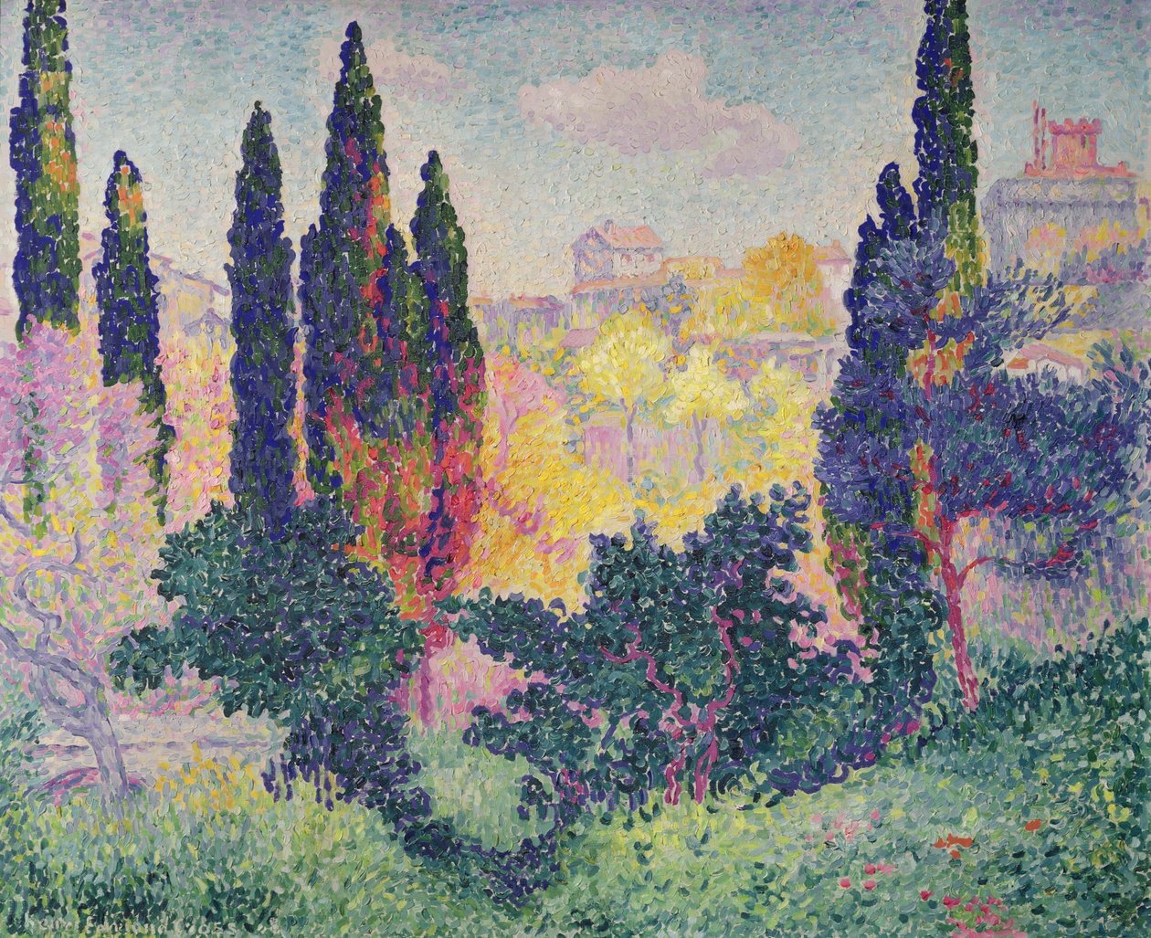 De cipressen bij Cagnes, 1908 door Henri Edmond Cross