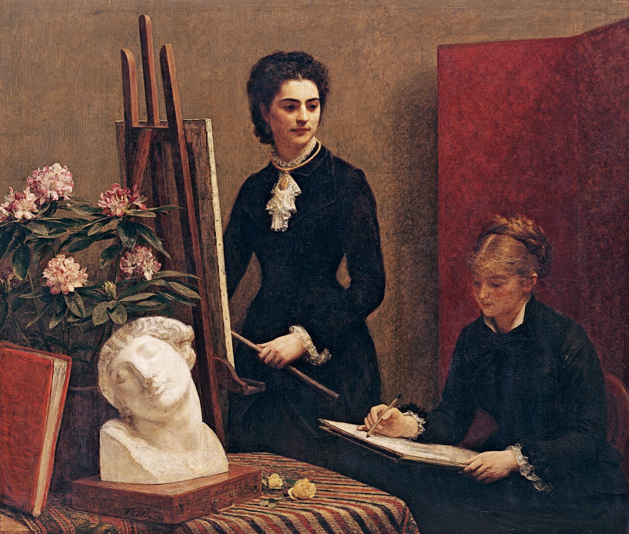 Tekenles in het atelier door Ignace Henri Jean Fantin Latour