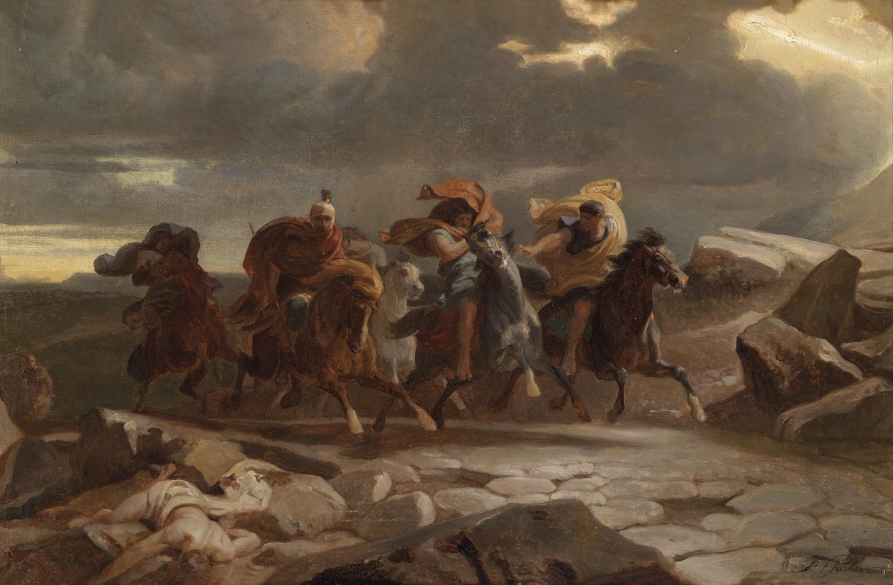 Op de vlucht door Henri Felix Emmanuel Philippoteaux