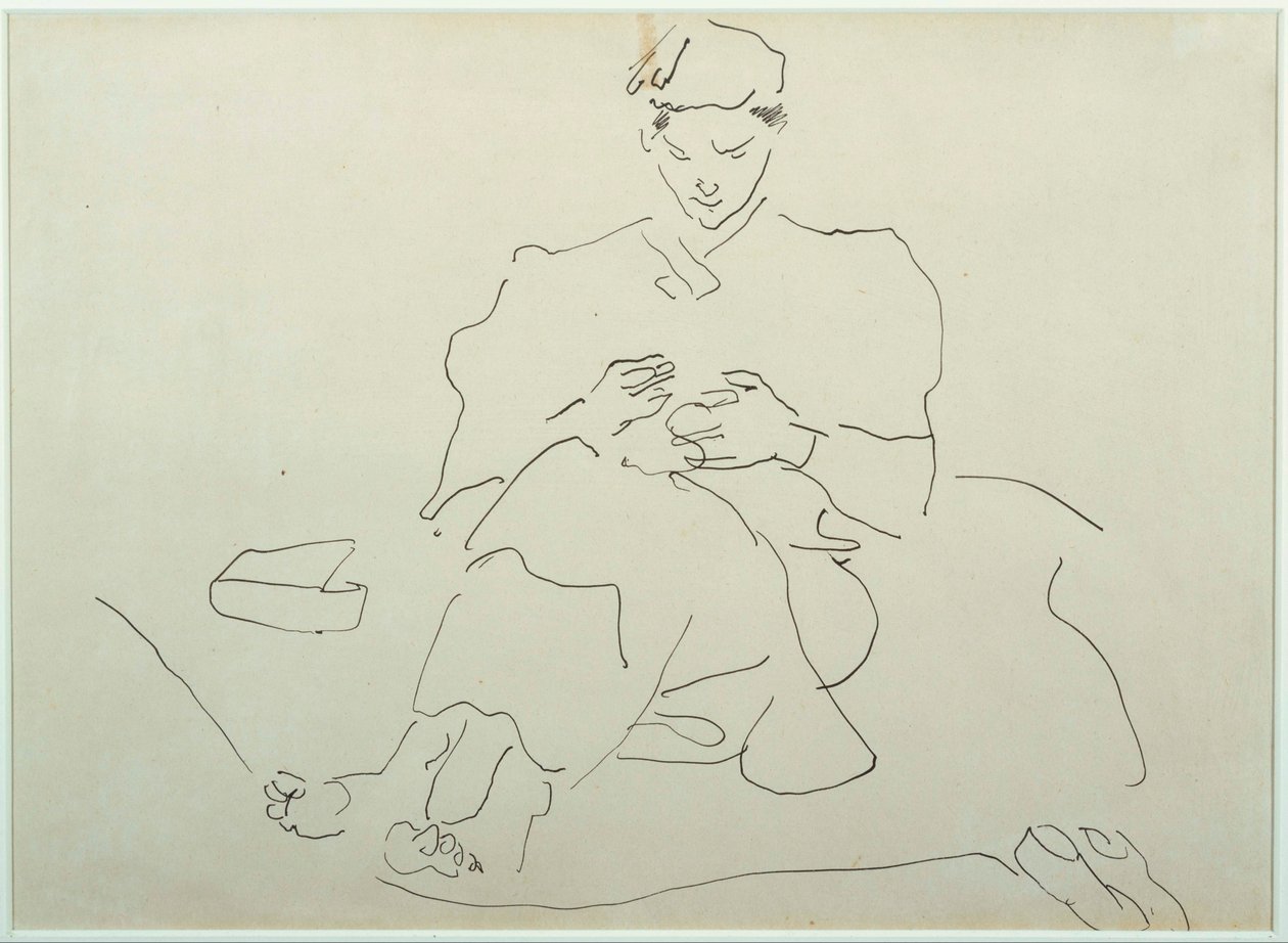 Zittende figuur die naait door Henri Gaudier Brzeska