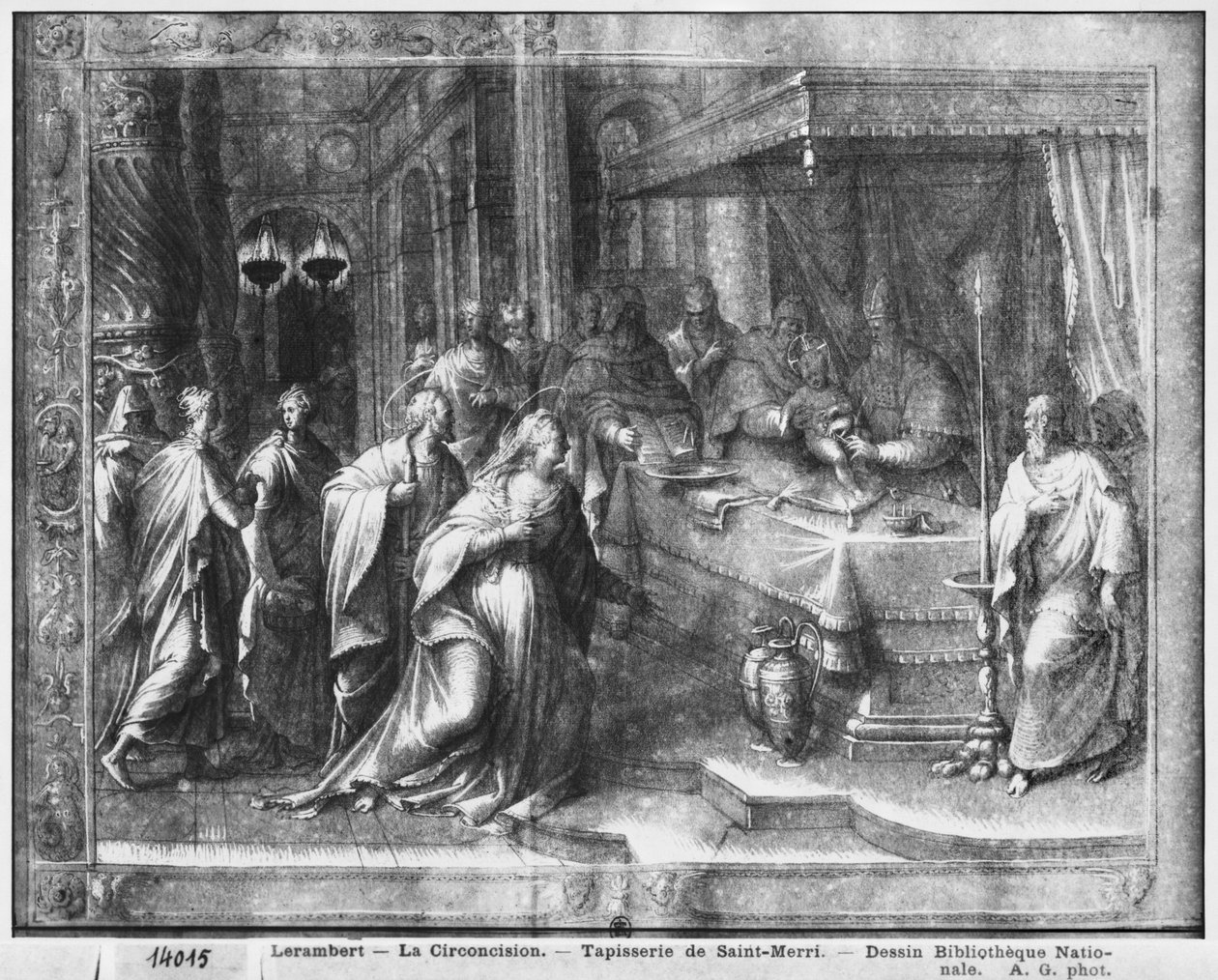 Leven van Christus, Besnijdenis, voorbereidende studie van tapijtkarton voor de Kerk Saint-Merri in Parijs, c.1585-90 door Henri Lerambert