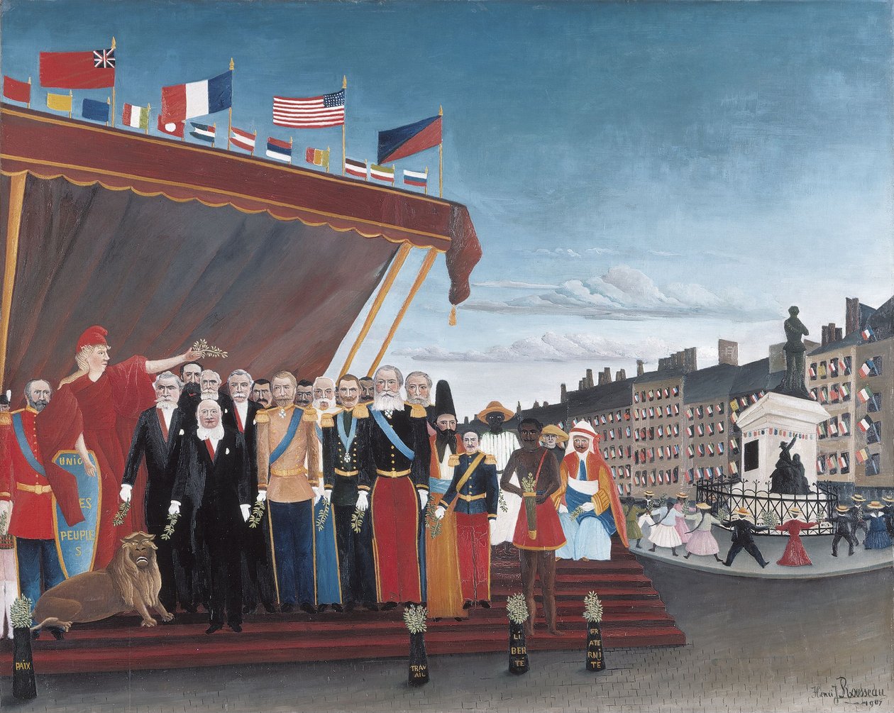 De vertegenwoordigers van buitenlandse mogendheden komen de Republiek begroeten als teken van vrede door Henri Rousseau