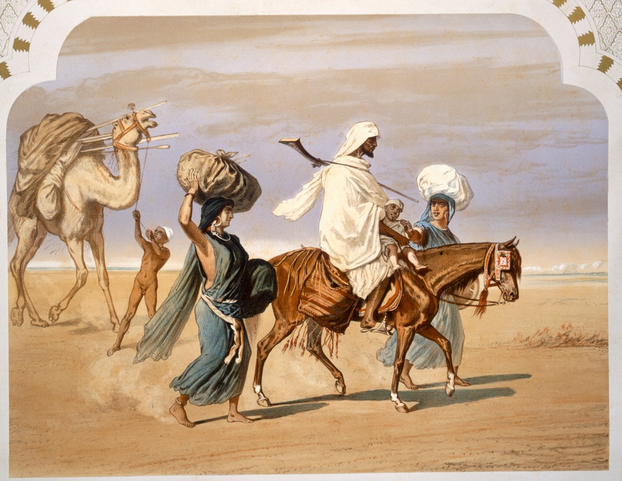 Bedoeïenenfamilie reist door de woestijn, 1860 door Henri de Montaut