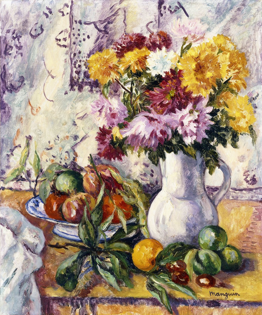 Chrysanten en Fruit door Henri Charles Manguin
