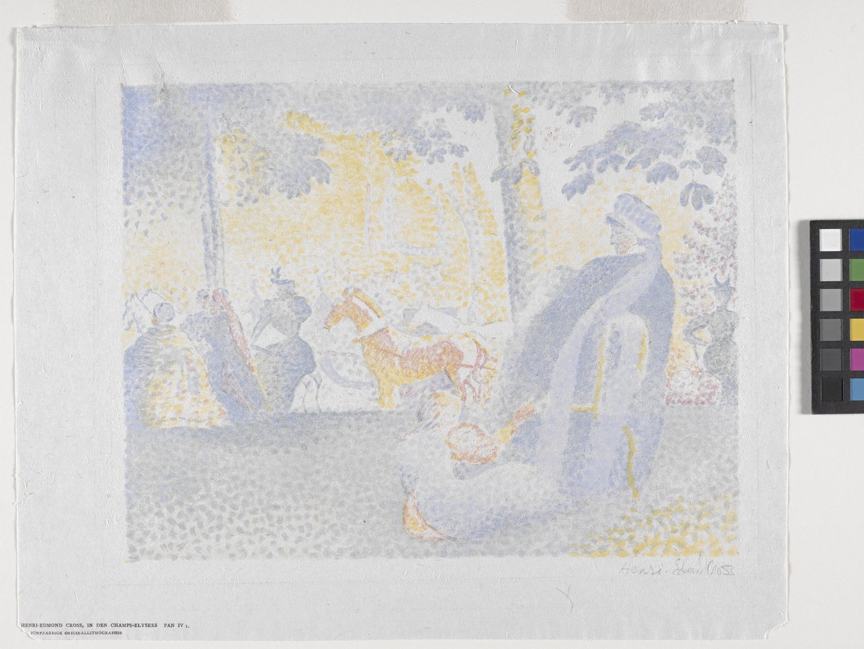 Aux Champs-Elysées 1898 (kleur lithografie) door Henri Edmond Cross