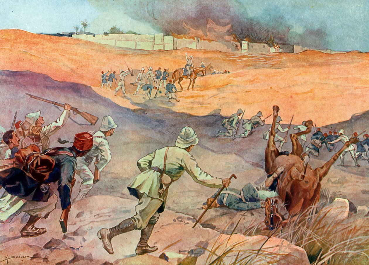 Verovering van Dahomey: De troepen van kolonel Dodds bij de poorten van Abomey door Henri Gaston Darien