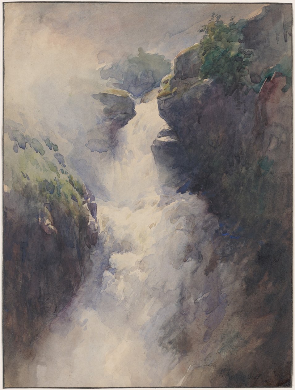 Een waterval in de bergen door Henri-Joseph Harpignies