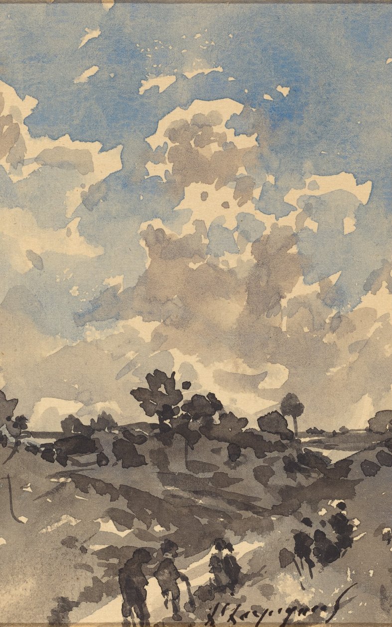 Een Landschap met Figuren die Langs een Pad Lopen door Henri-Joseph Harpignies