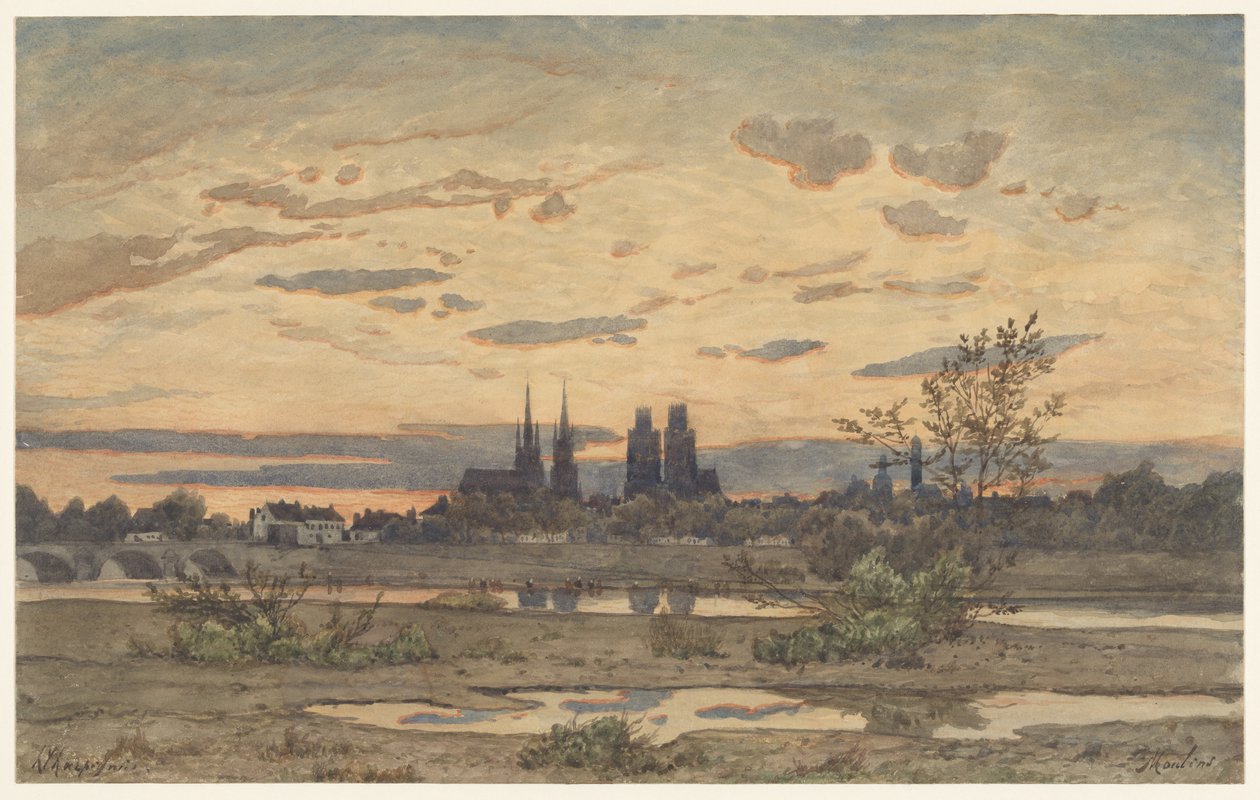 Gezicht op Moulins door Henri-Joseph Harpignies