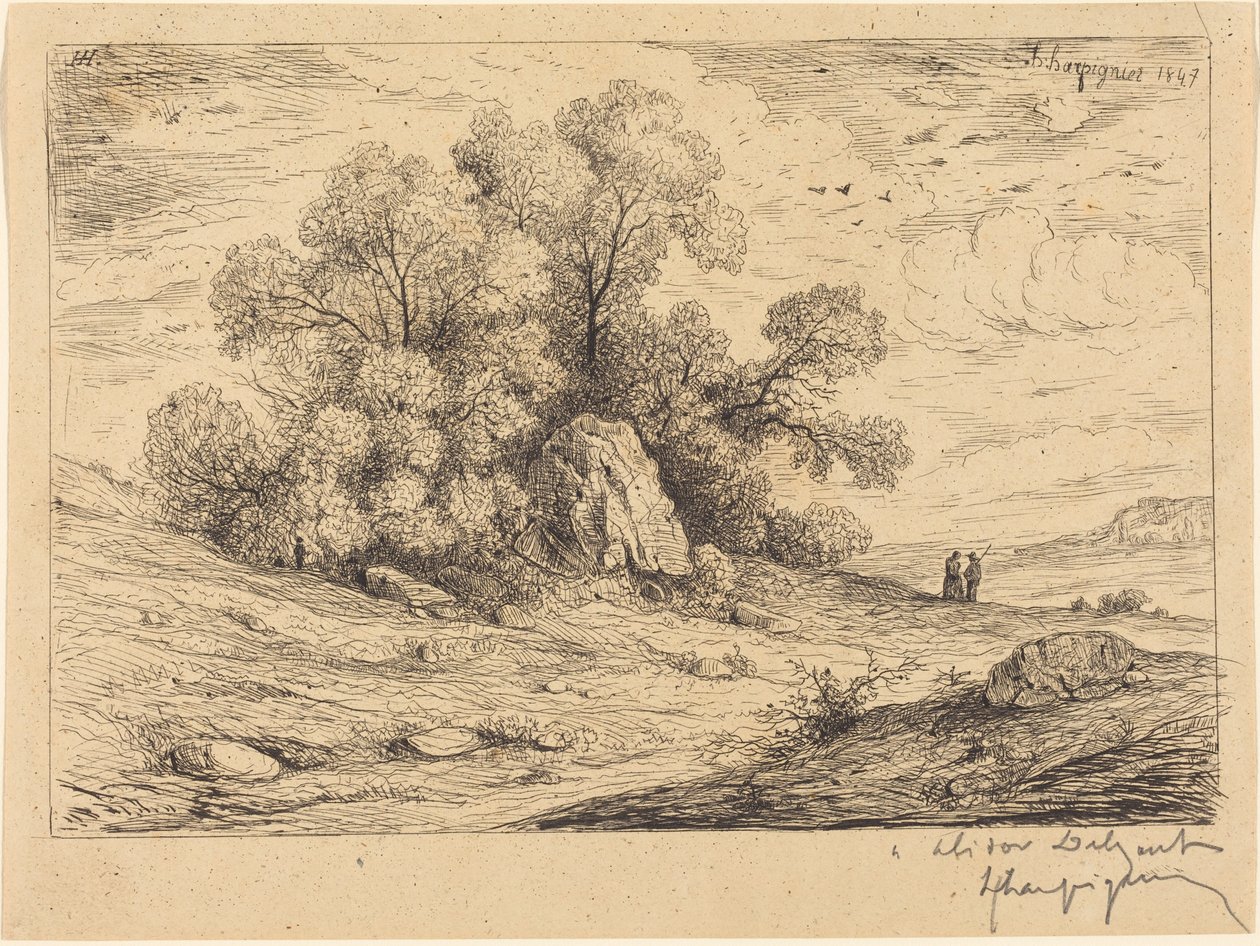 Boomgroep met rotsen door Henri-Joseph Harpignies