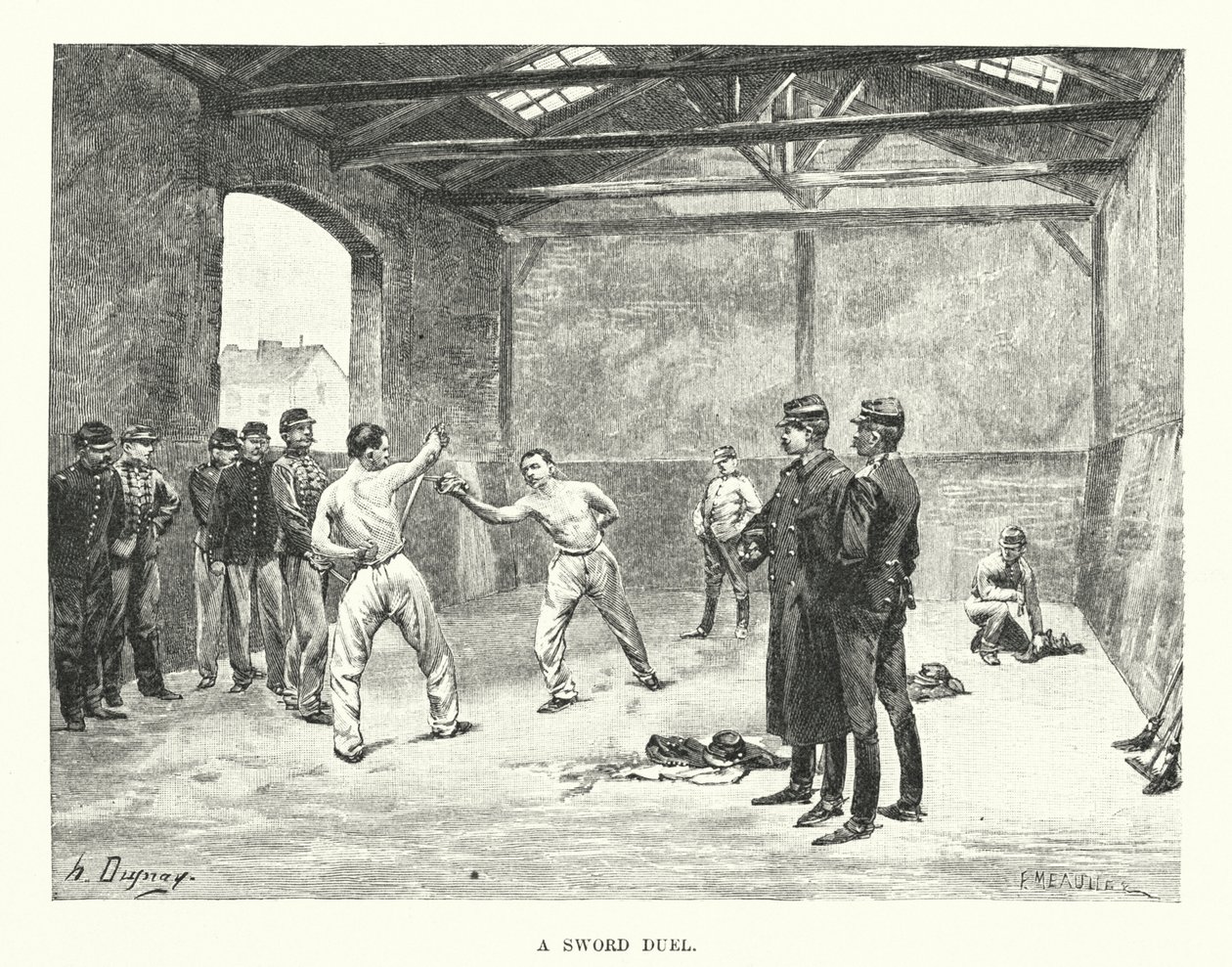 Een zwaardduel (gravure) door Henri-Louis Dupray