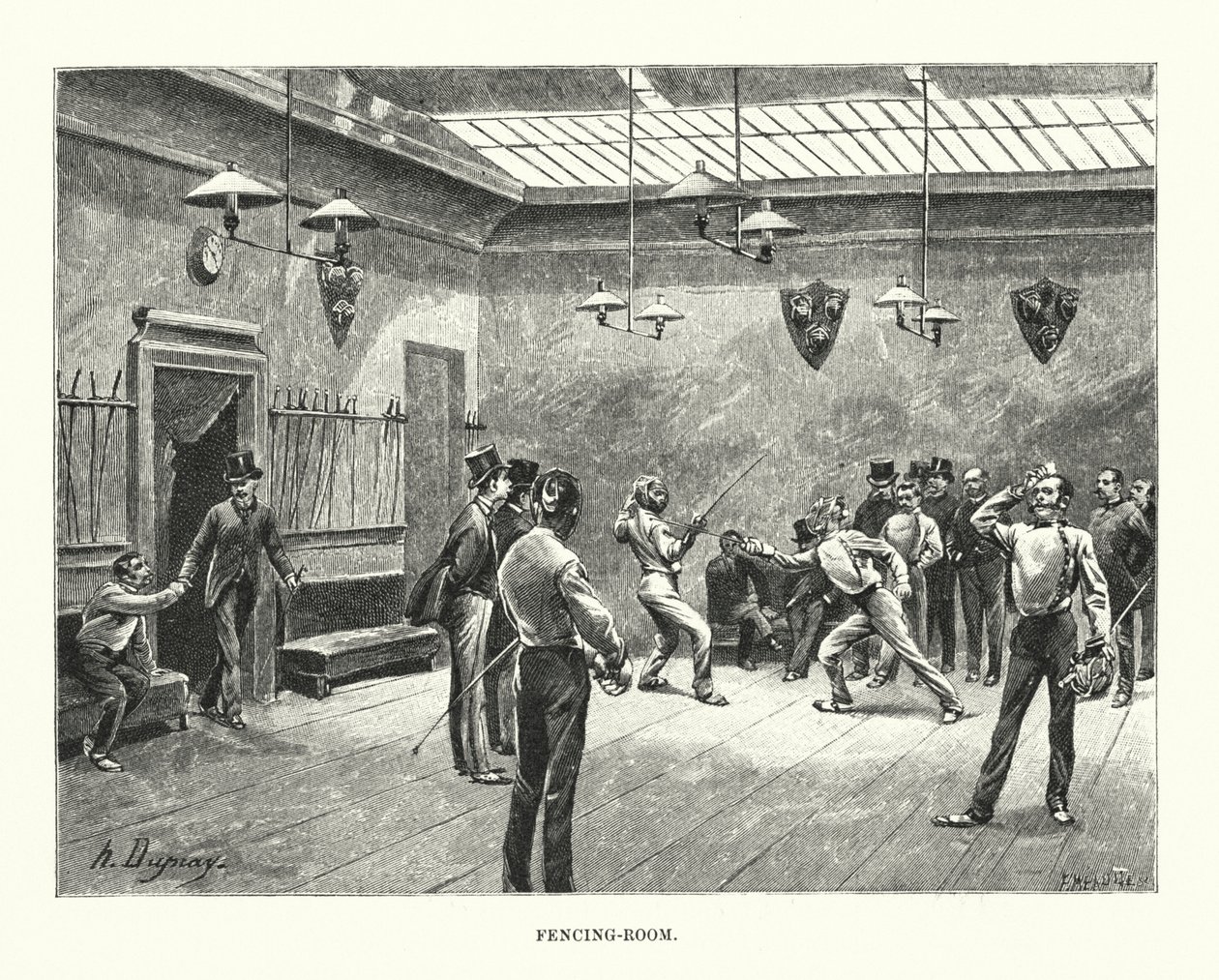Schermzaal (gravure) door Henri-Louis Dupray
