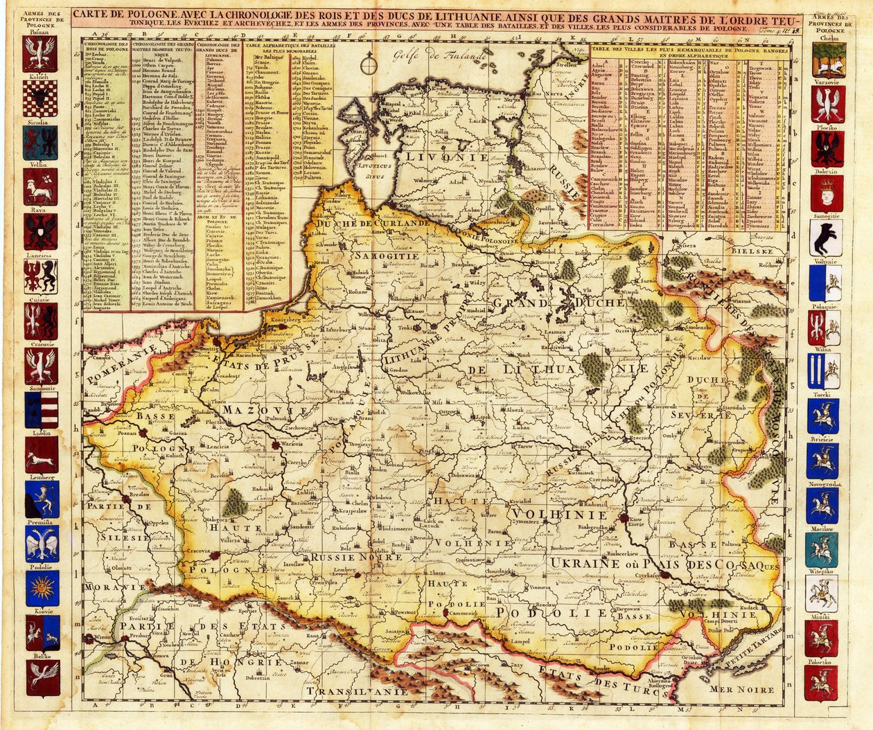 Kaart van Polen inclusief delen van Livonia en het Groothertogdom Moskou door Henri Abraham Chatelain
