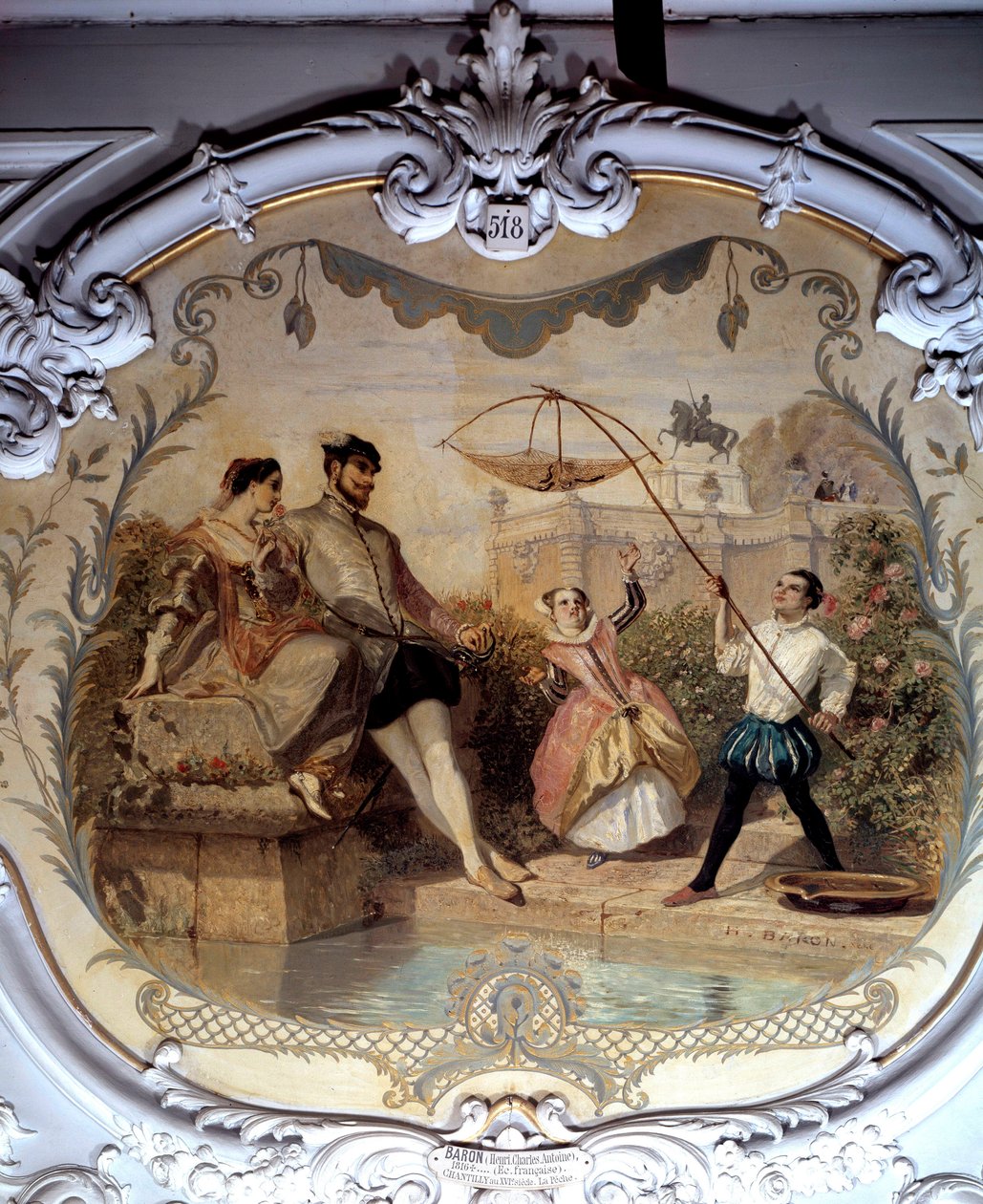 Visscène bij Kasteel Chantilly door Henri Baron