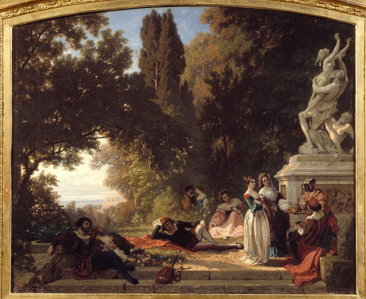 Zomeravond in Italië. Schilderij door Henri Baron (1816-1885) door Henri Baron
