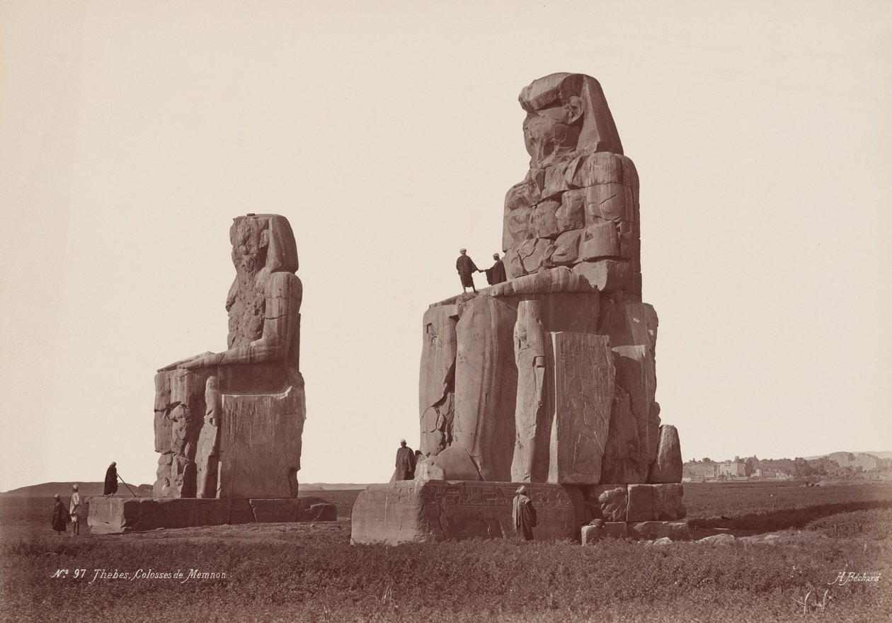 Thebe, kolossen van Memnon (Thebe, kolossen van Memnon),jaren 1870 (foto) door Henri Béchard