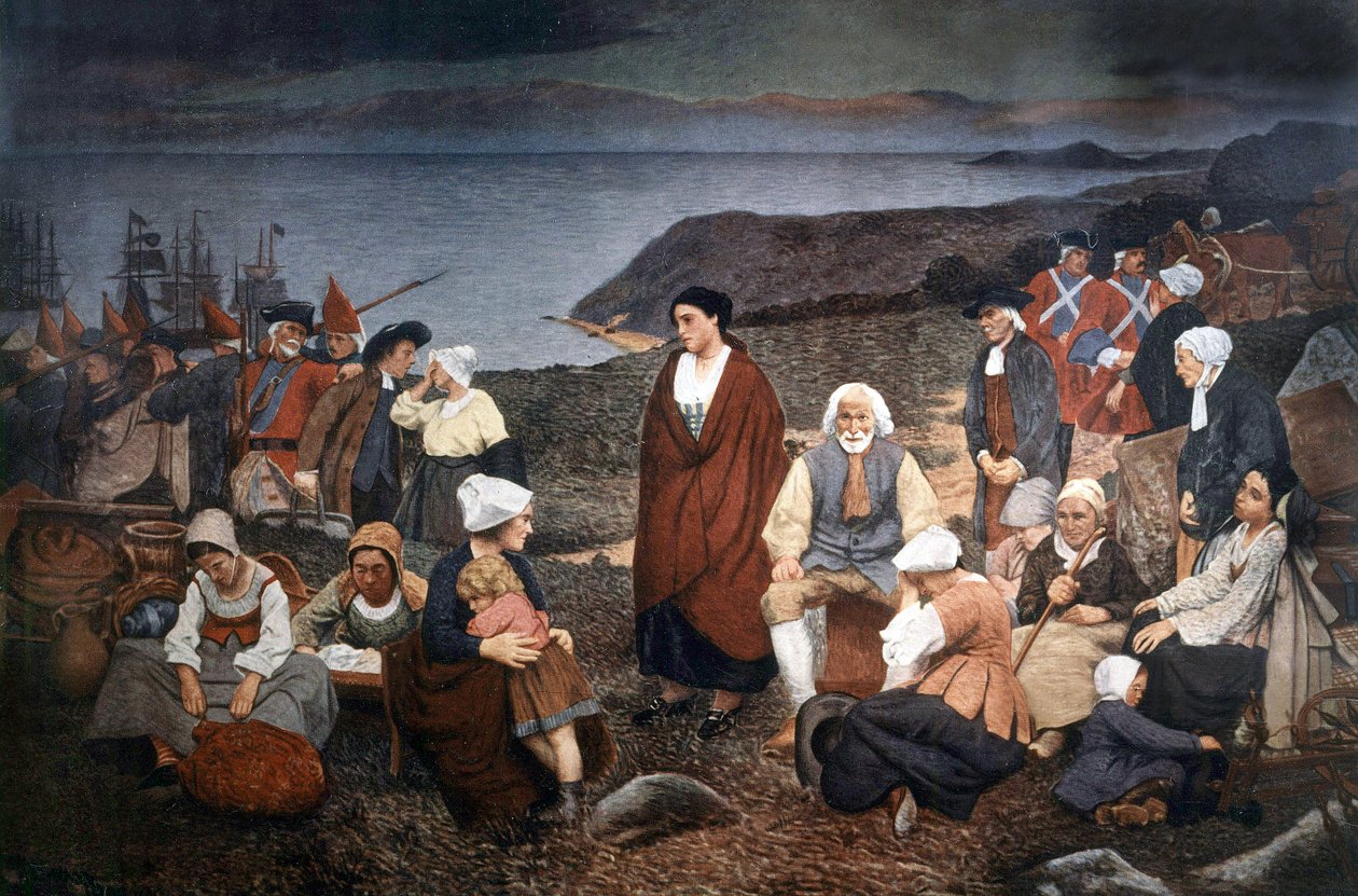 Verspreiding van de Acadiërs in 1755, ca. 1900 (schilderij) door Henri Beau