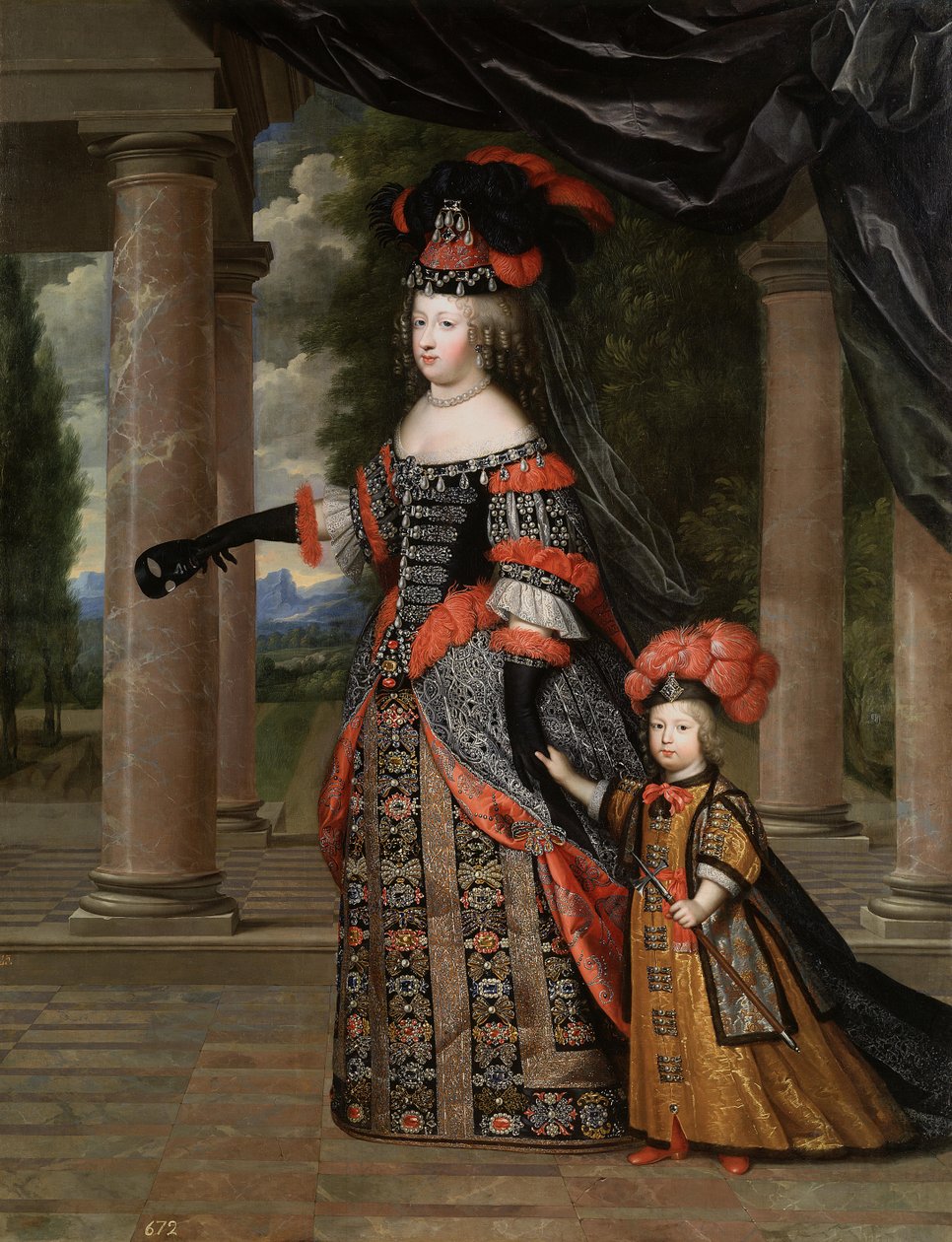 Maria Theresa van Spanje met haar zoon, de Dauphin, Louis van Frankrijk door Henri Beaubrun