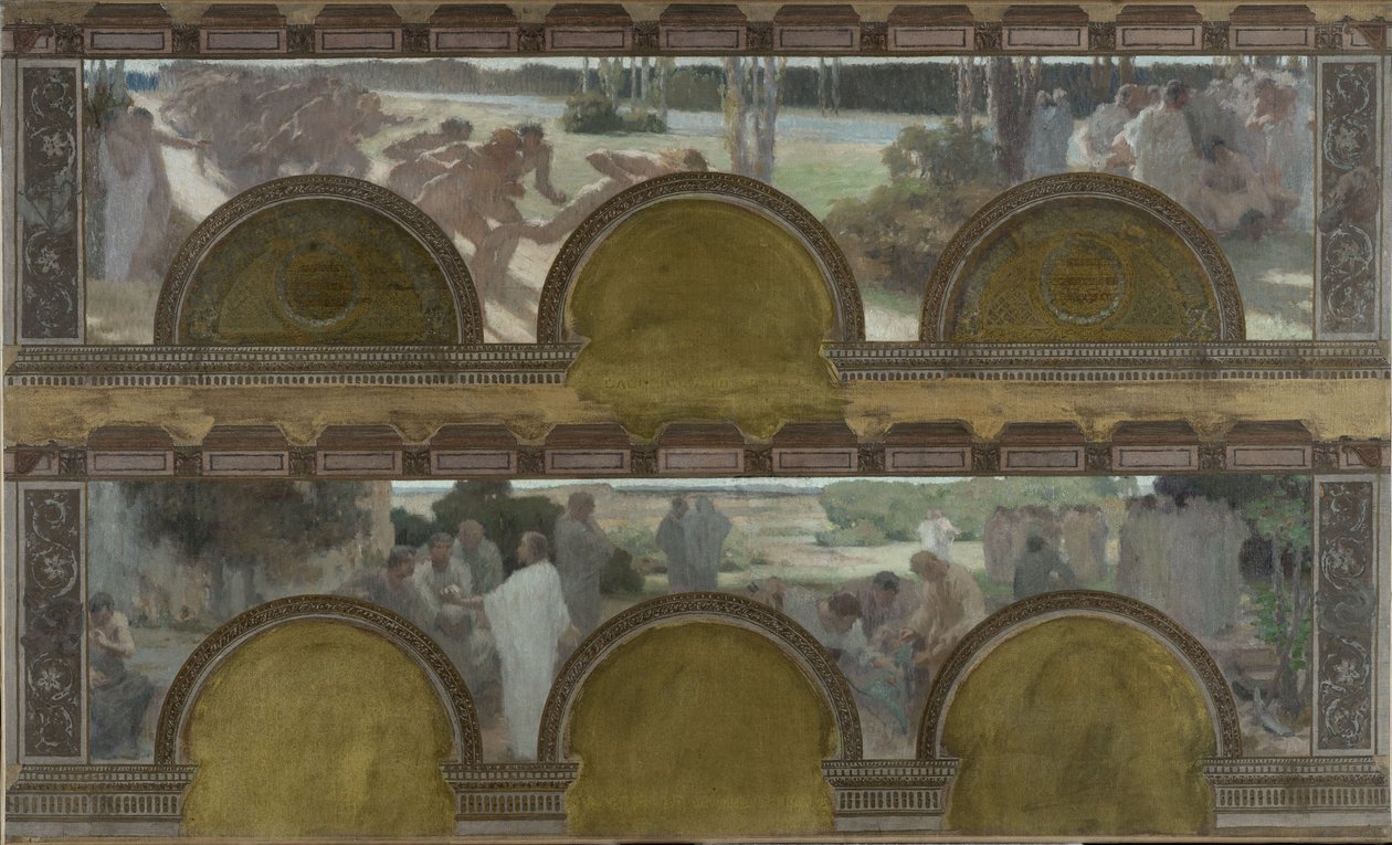 Schets voor de noordelijke ingangssalon van het Hôtel de Ville de Paris: Lichamelijke oefeningen, intellectuele oefeningen door Henri Bonis
