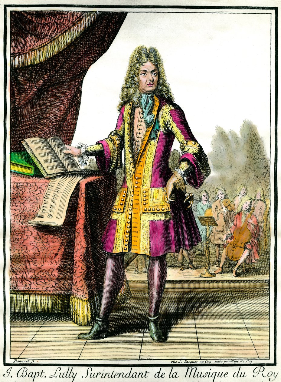 Portret van Jean Baptiste Lully (Giovanni Battista Lulli) (1632-1687) Superintendent van de Muziek van de Koning Gravure door Henri Bonnart (1642-1711) door Henri Bonnart