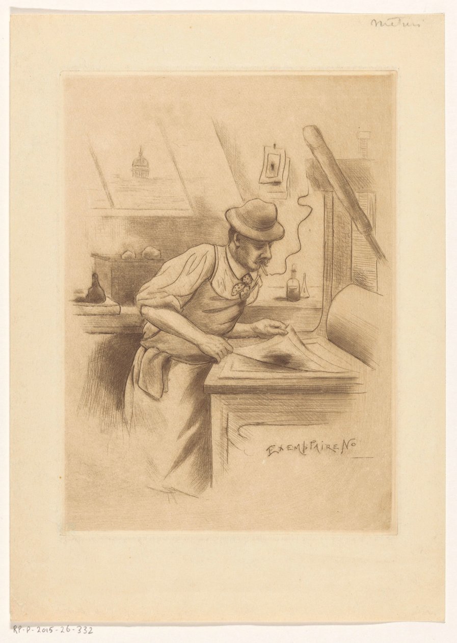 Drukker in zijn atelier door Henri Boutet (possibly)