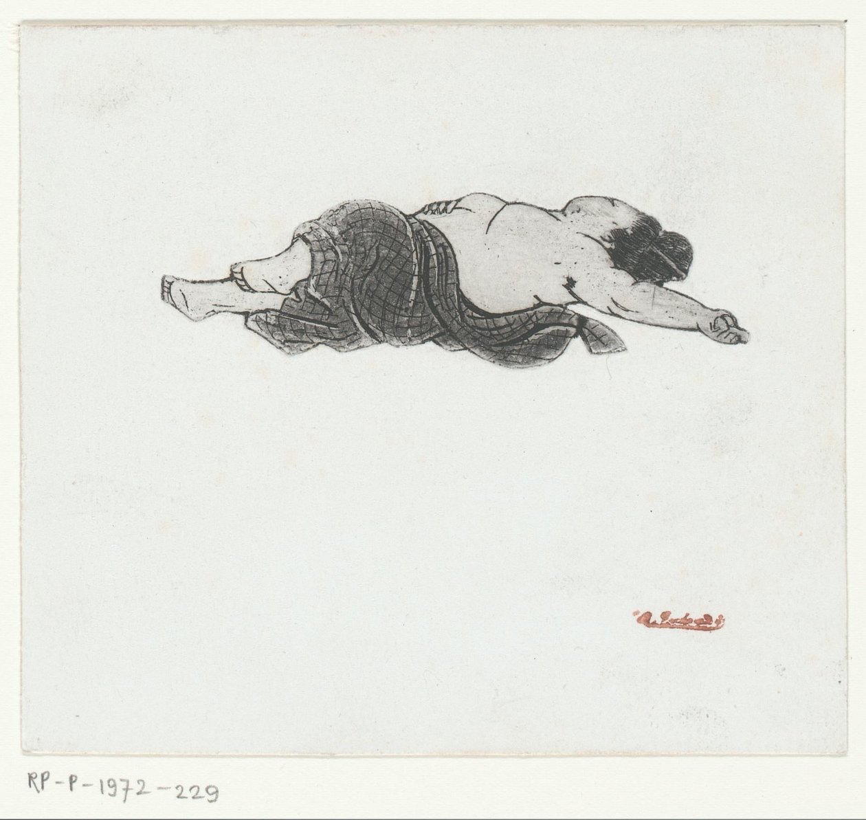 Liggende Japanse vrouw met ontbloot bovenlijf door Henri Charles Guérard (attributed to)