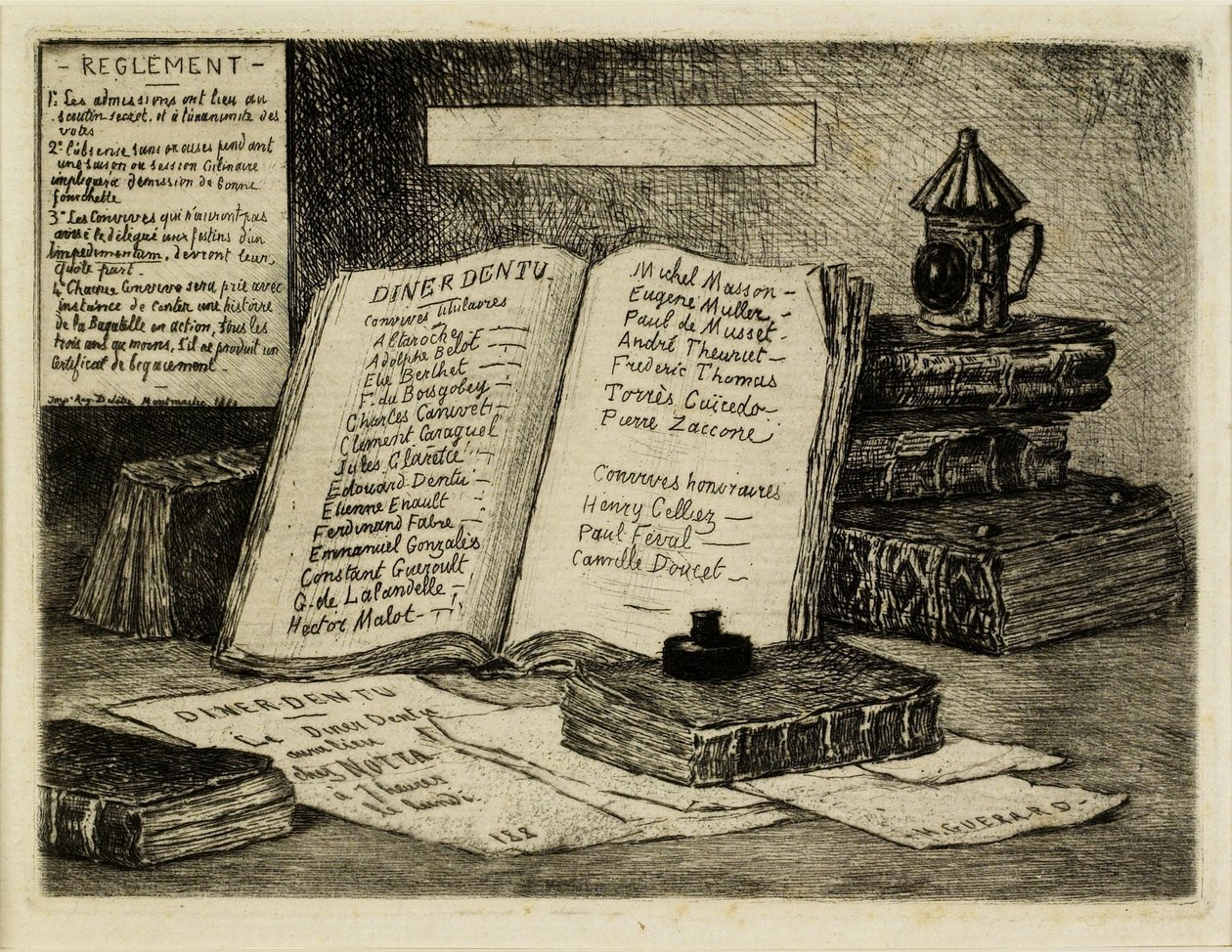 Boeken en lantaarn, 1880 door Henri Charles Guérard