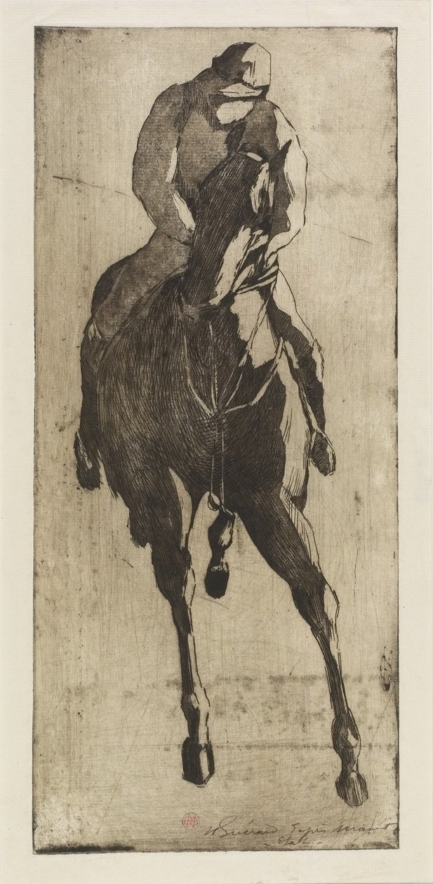 Het renpaard, ca. 1888 door Henri Charles Guérard