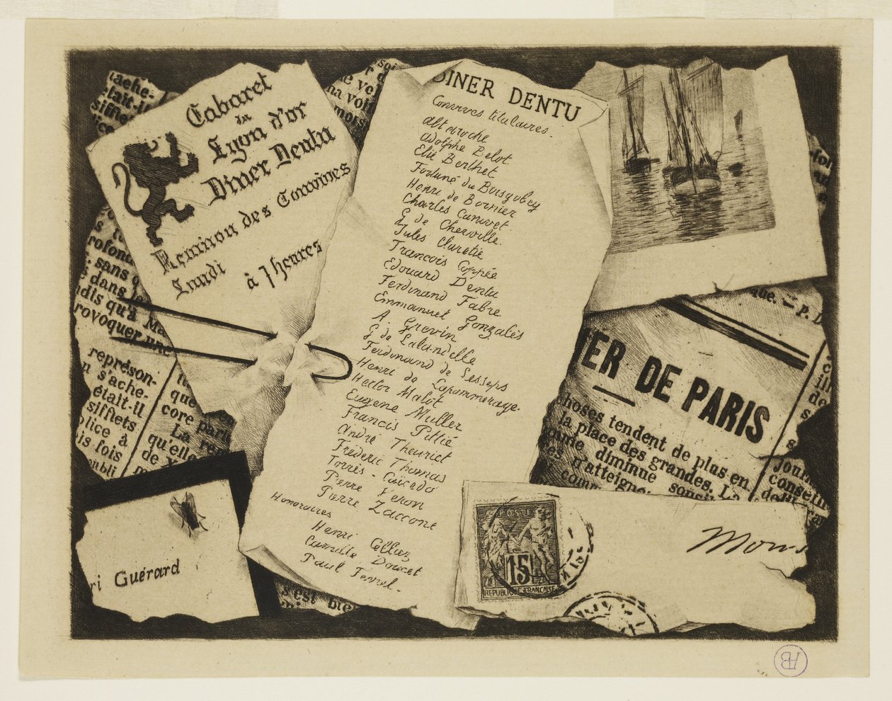 Een Stukje Krant, een Envelop en een Vlieg door Henri Charles Guérard
