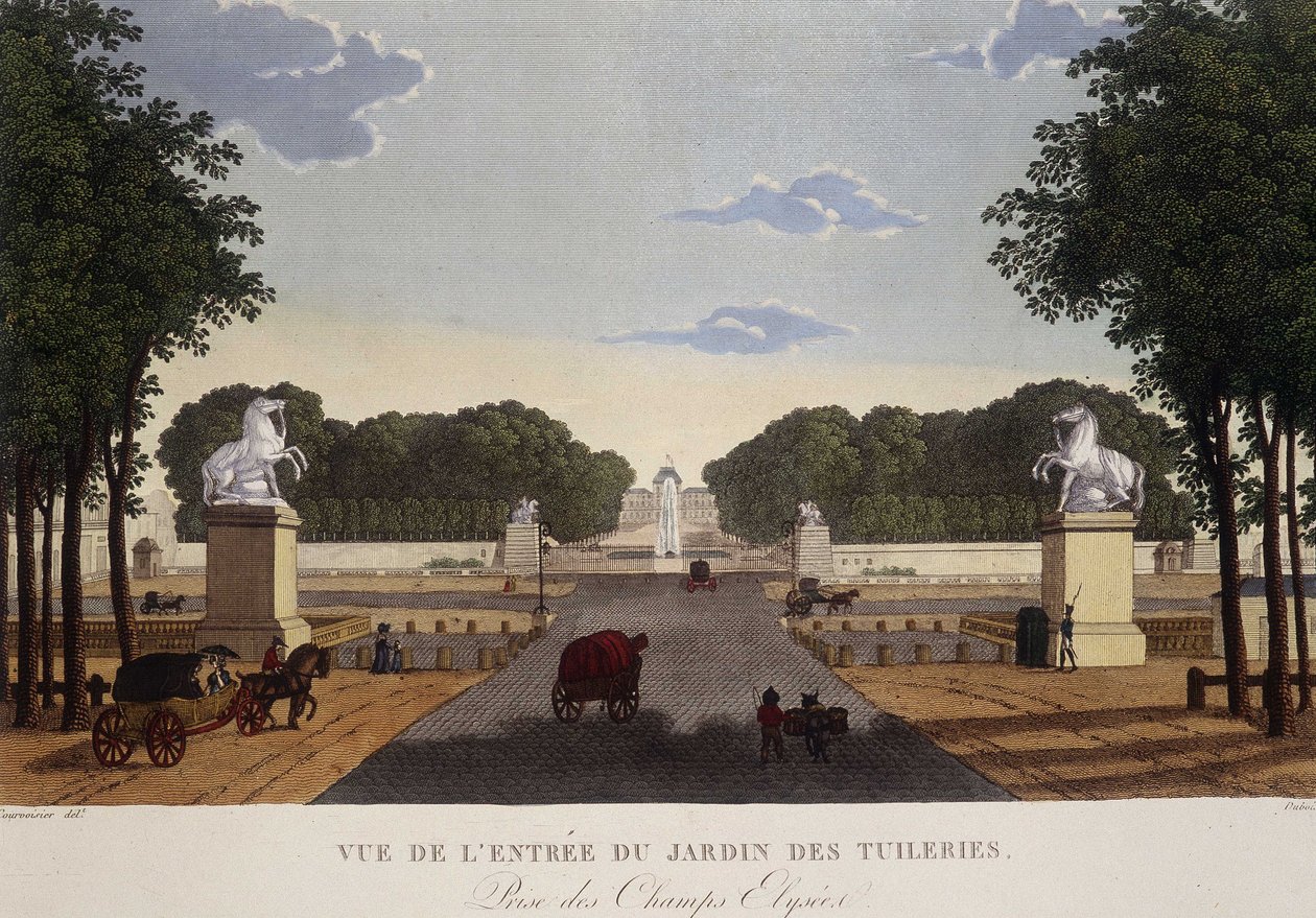 Ingang van de Tuilerietuin uitzicht op de Champs-Elysées, circa 1820 - in “Vues de Paris” door Courvoisier door Henri Courvoisier-Voisin