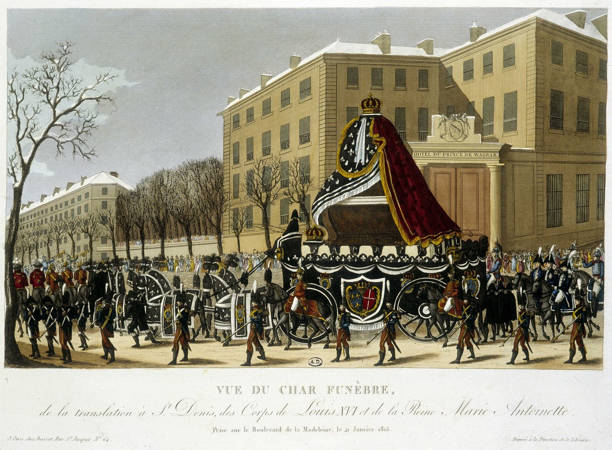 Begrafeniswagen van de overbrenging van Lodewijk XVI en Marie Antoinette naar Saint Denis op 21 januari door Henri Courvoisier Voisin