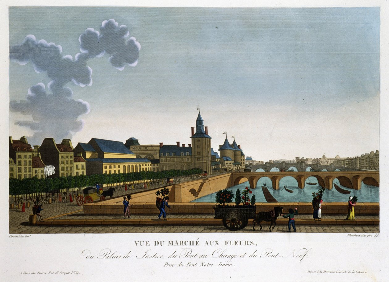 Zicht op de bloemenmarkt, wisselbrug en nieuwe brug - in 
